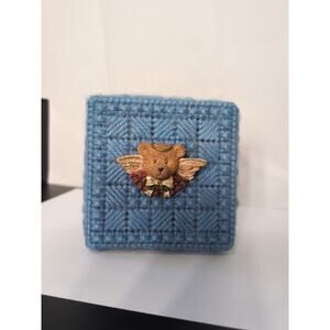 Homemade Plastic Canvas Set Of 8 Coasters With Container And Teddy Bear Angel...